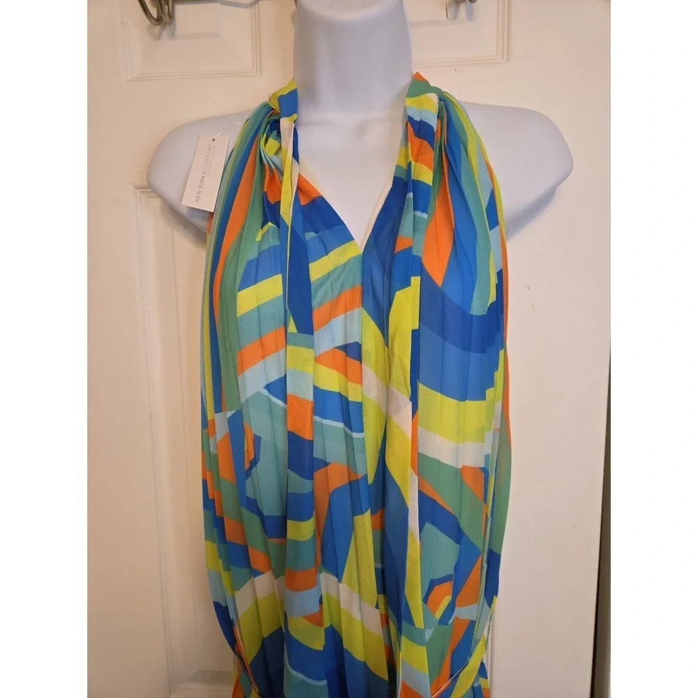 New York & Company‎ Flying Tomato L Rainbow Stripe Halter Maxi Dress Boho NEW